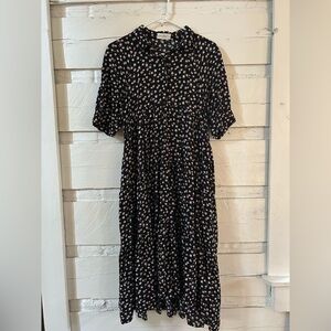 Natural Life “Rebecca” Midi Dress – Black Cream Floral (S) – 100% Rayon
